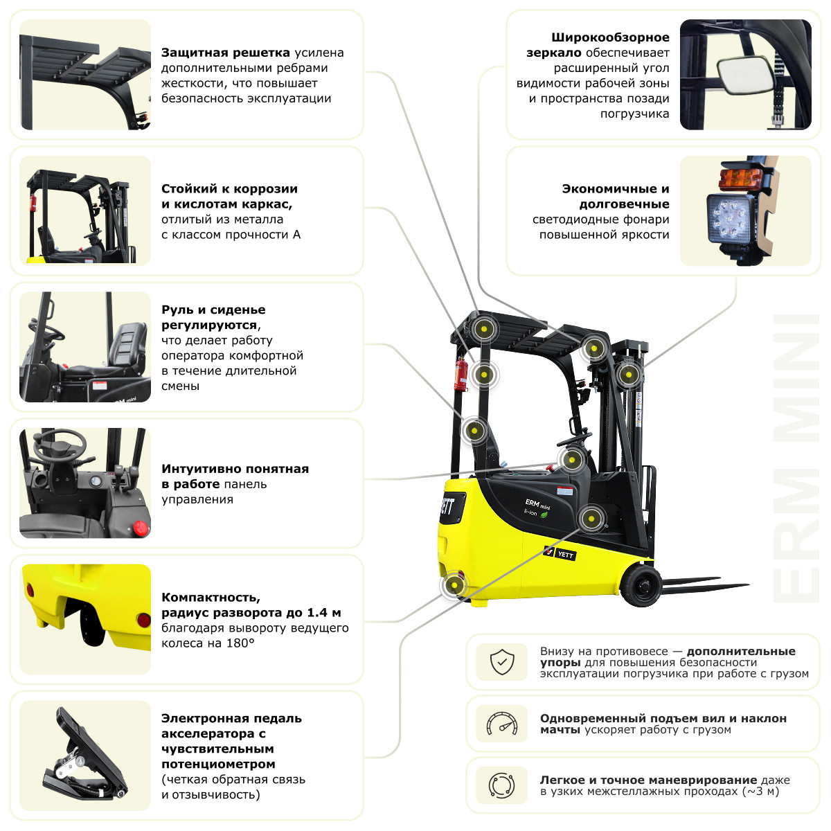 Электрический мини-погрузчик YETT ERM15 mini li-ion M300 - 7