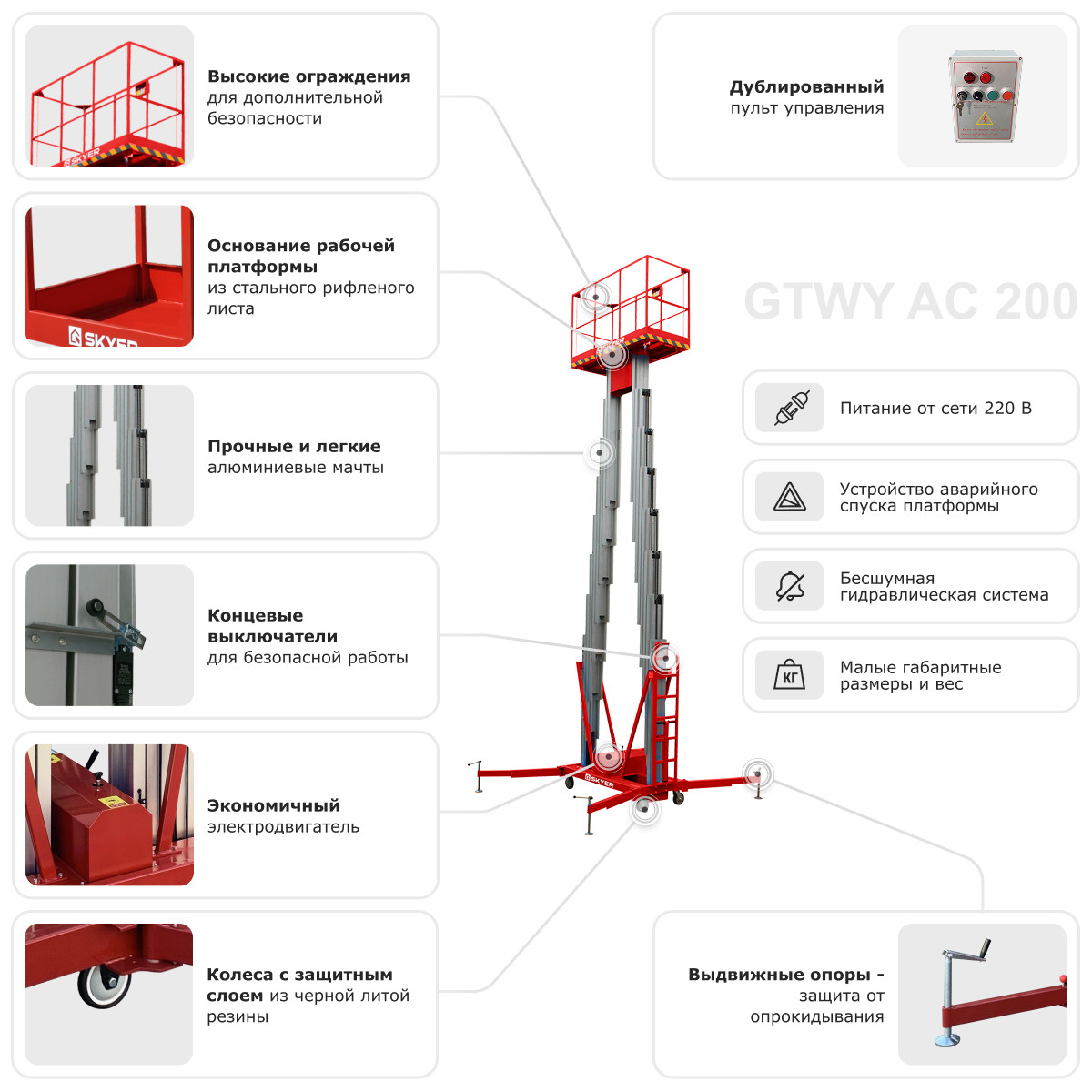 Двухмачтовый подъемник SKYER GTWY8-200 - 8
