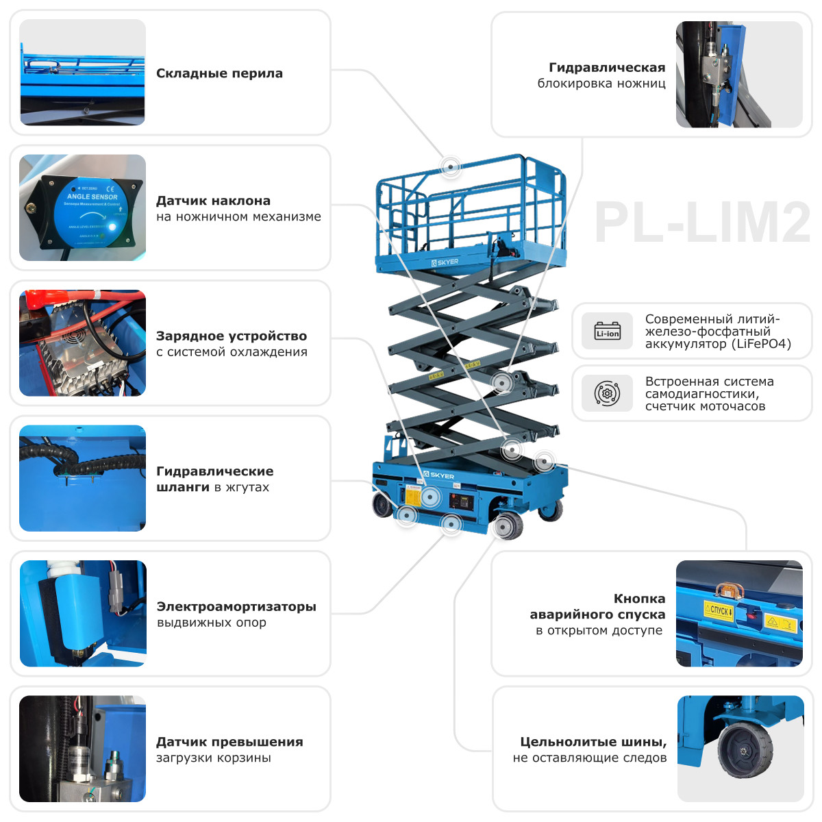 1 - Самоходный ножничный подъемник с выдвижной платформой SKYER PL1245-LiM2