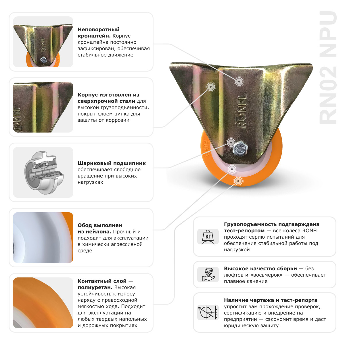 2 - Большегрузное полиуретановое колесо RONEL RN02 NPU 100